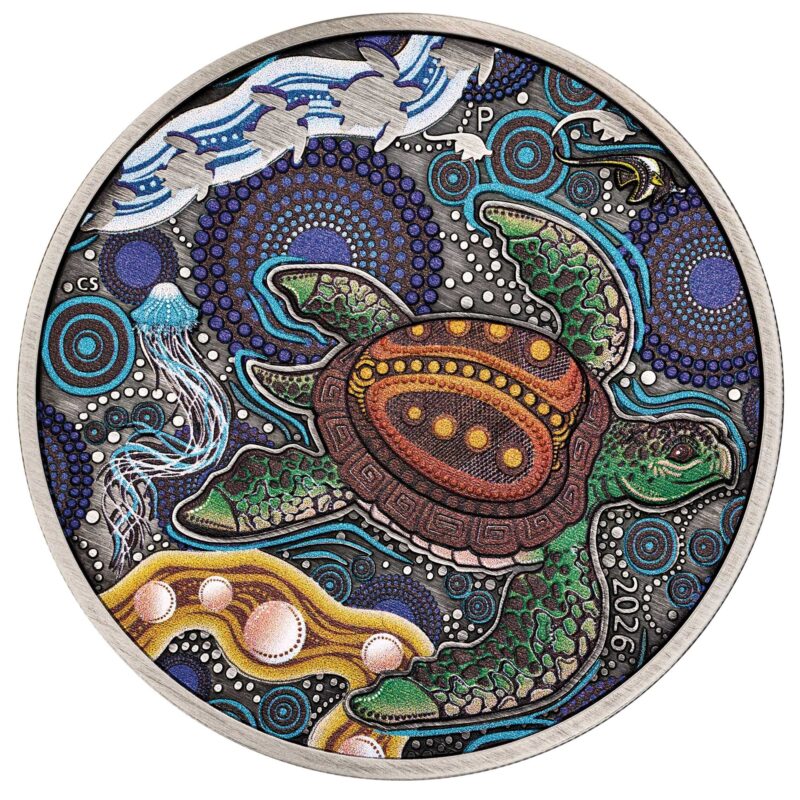 Turtle Yaunati Kolorowana – 2 uncje Srebra 2026 Antiqued