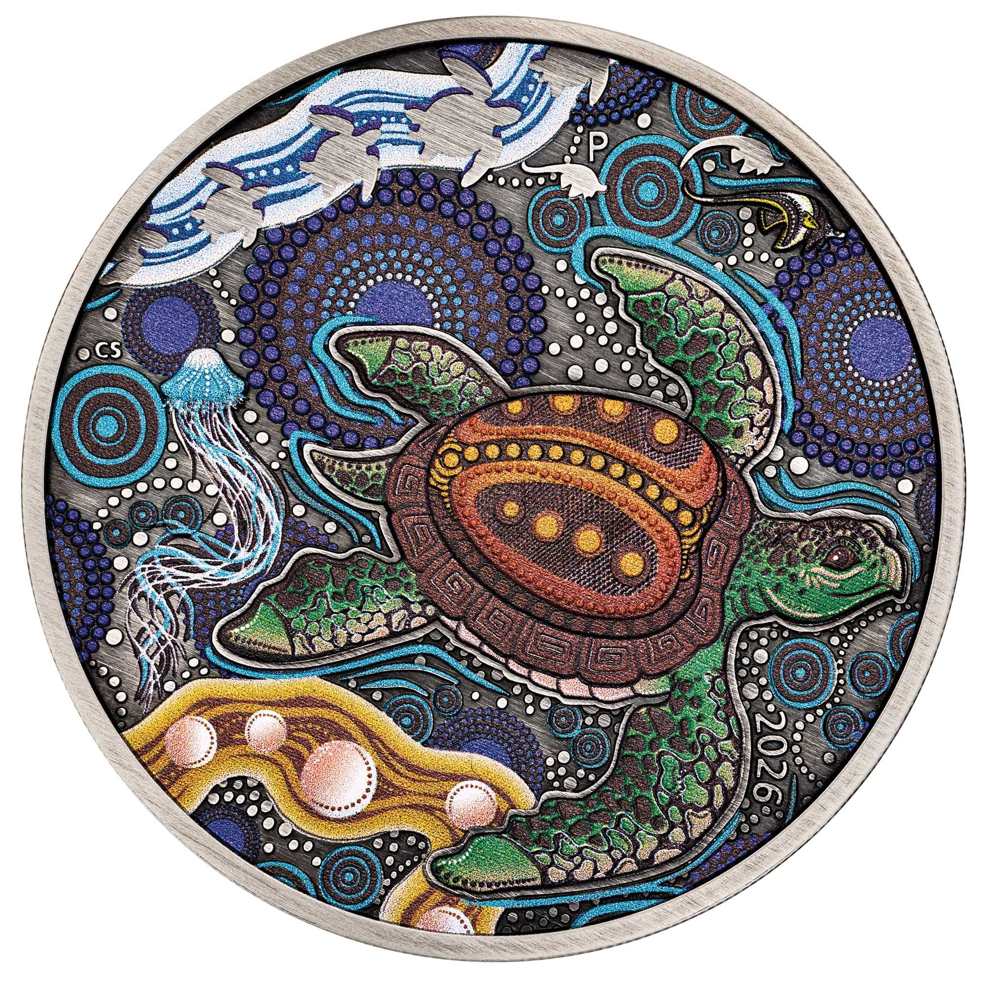 Turtle Yaunati Kolorowana – 2 uncje Srebra 2026 Antiqued