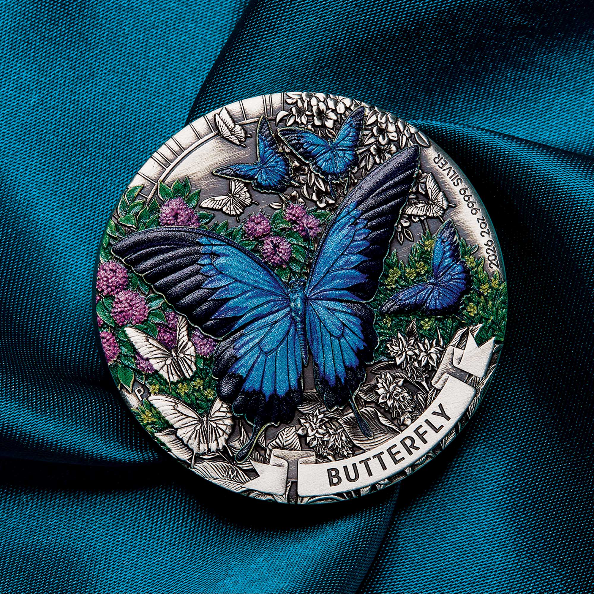 Butterfly/Motyl srebrna moneta kolorowana 2026 - 2 uncje srebra - obrazek 2
