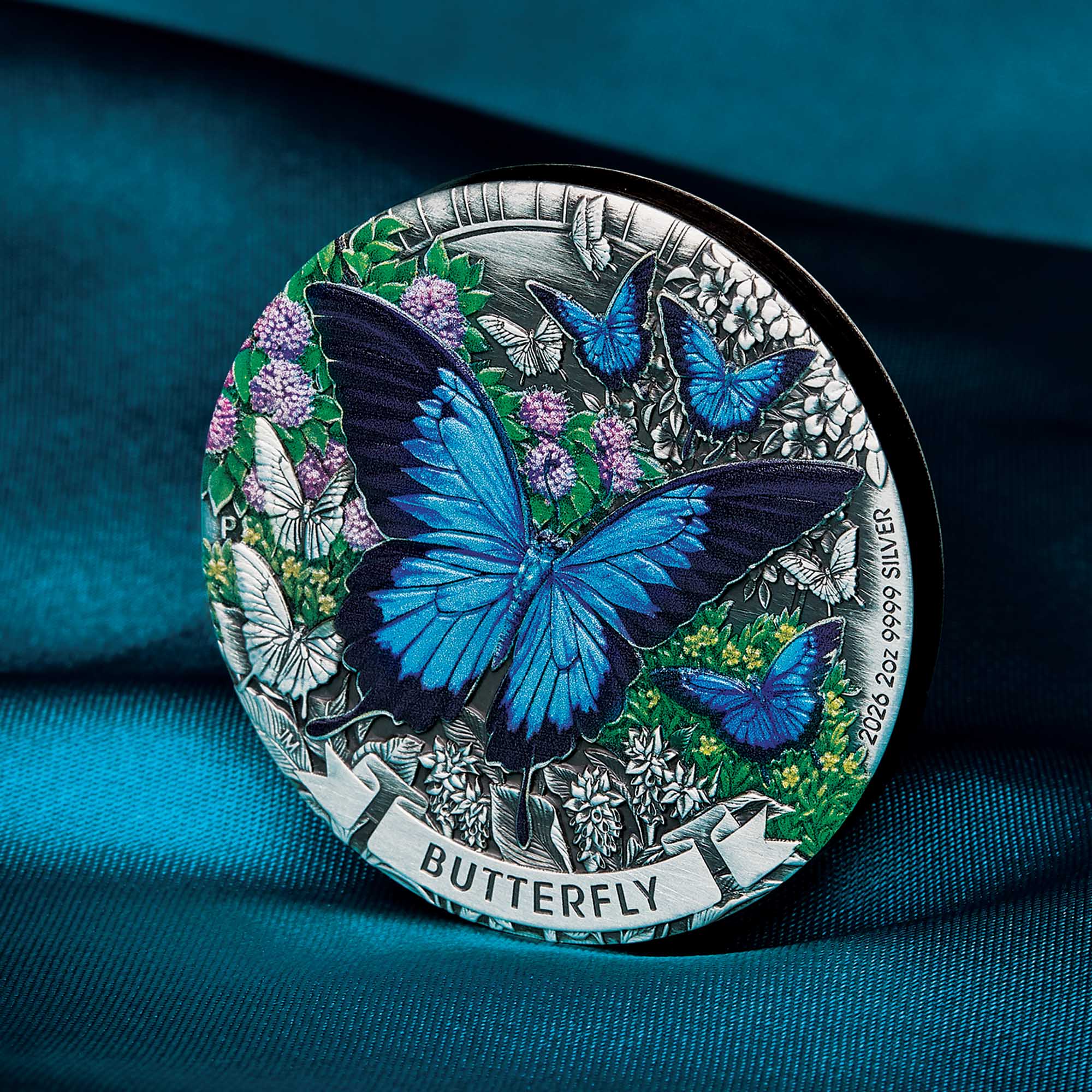 Butterfly/Motyl srebrna moneta kolorowana 2026 - 2 uncje srebra - obrazek 3