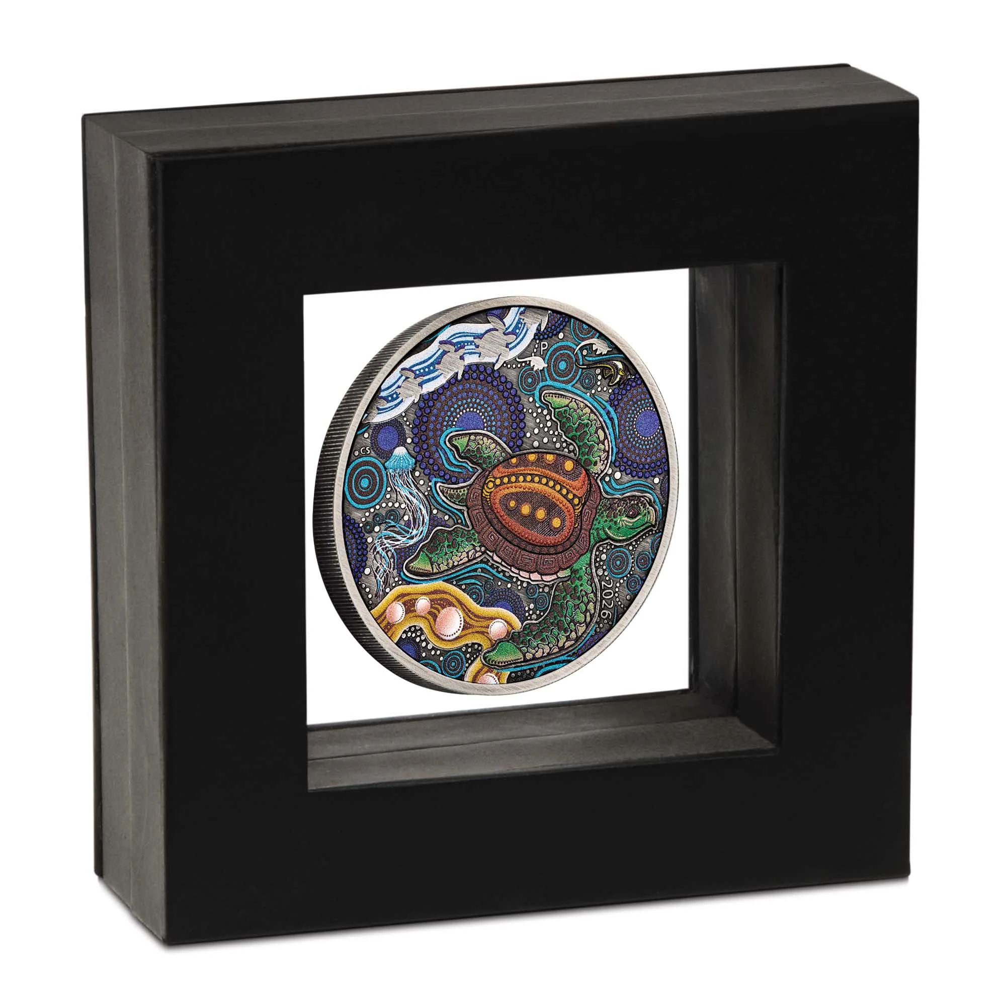 Turtle Yaunati Kolorowana – 2 uncje Srebra 2026 Antiqued - obrazek 3