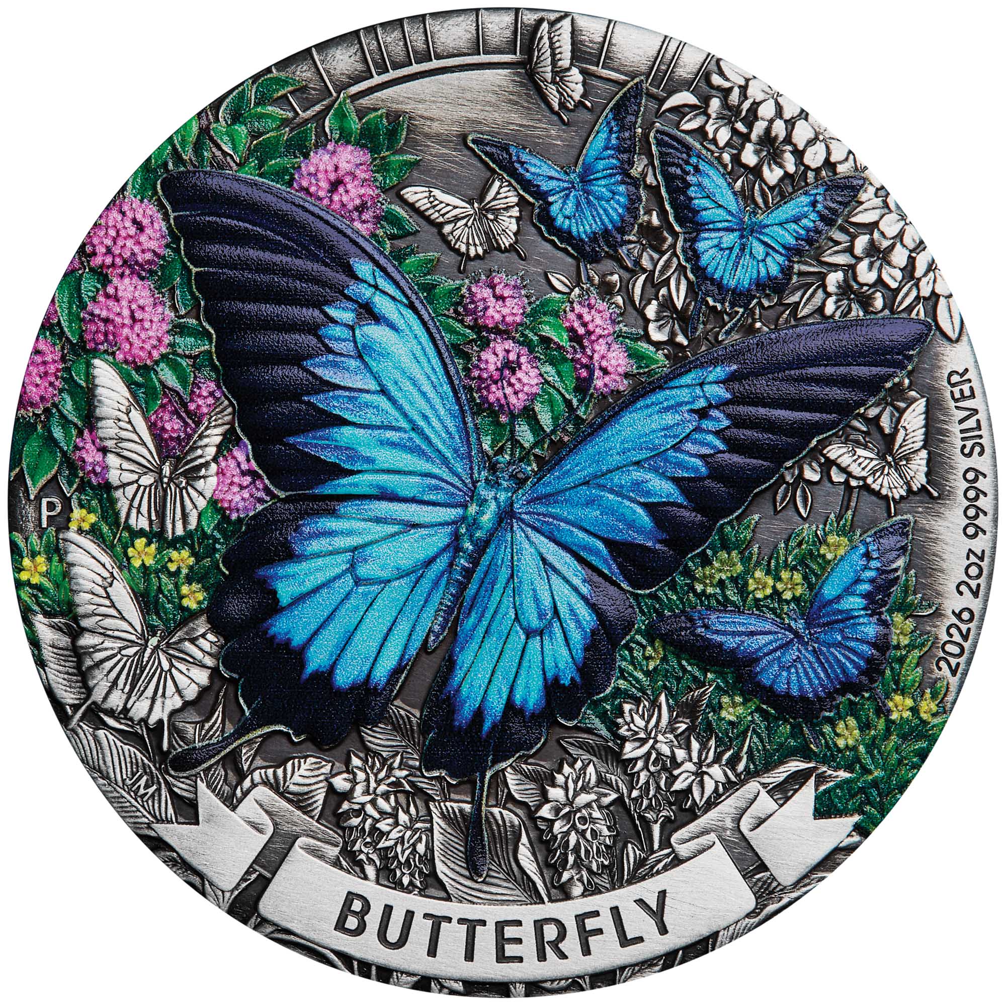 Butterfly/Motyl srebrna moneta kolorowana 2026 - 2 uncje srebra - obrazek 4